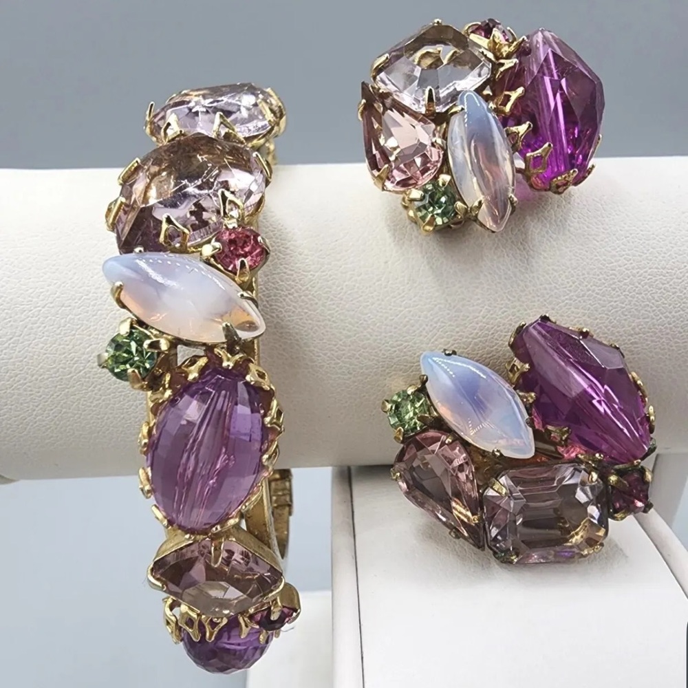 Juliana D&E Rhinestone Clamper Bracelet & Clip Earrings Set